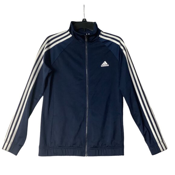 Adidas Navy Blue Full-Zip Track Jacket Triple White Stripes Women Size Medium - Picture 1 of 7